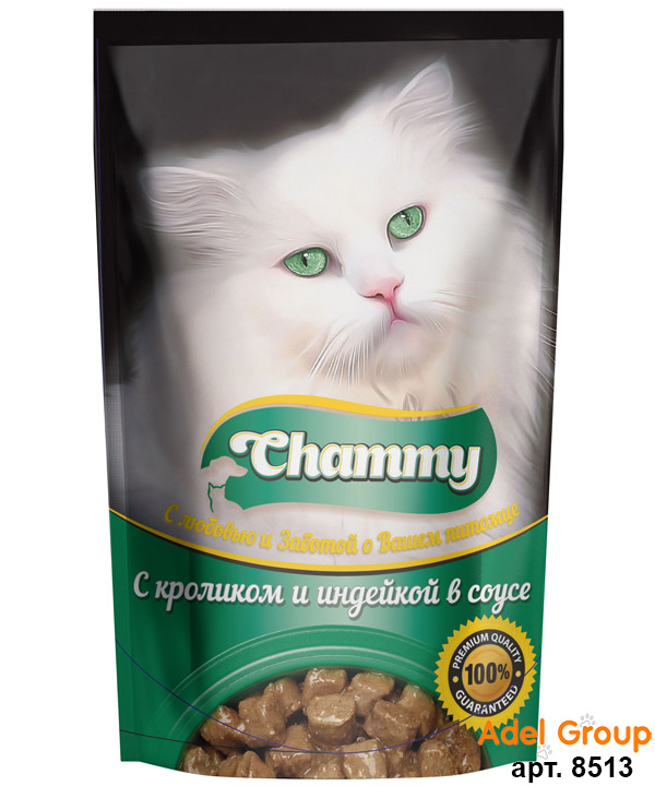 Чамми (Chammy)\для взрослых кошек\влаж\пауч\КроликИндейкаСоус\85гр\25\8517