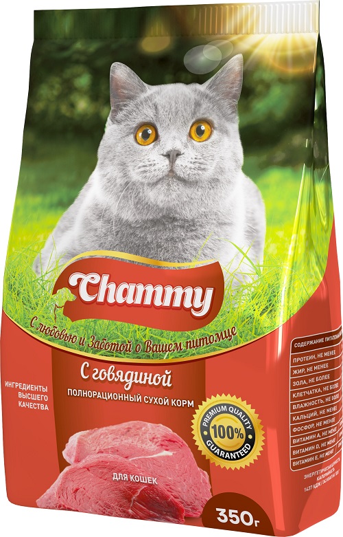 Чамми (Chammy)\для взрослых кошек\сух\пакет\Говядина\350гр\18\8650
