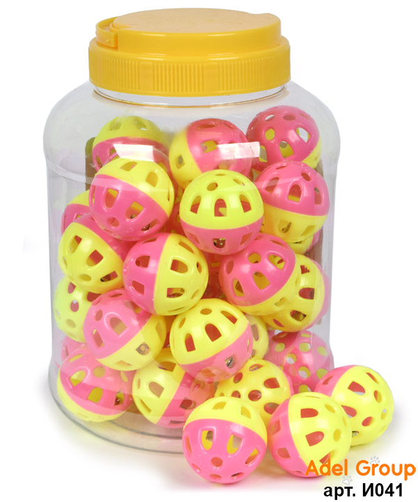 Игрушка 3831 для кошек "Мяч-погремушка",желто-розовый\d-40мм\банка 36 шт\22181011\АМ