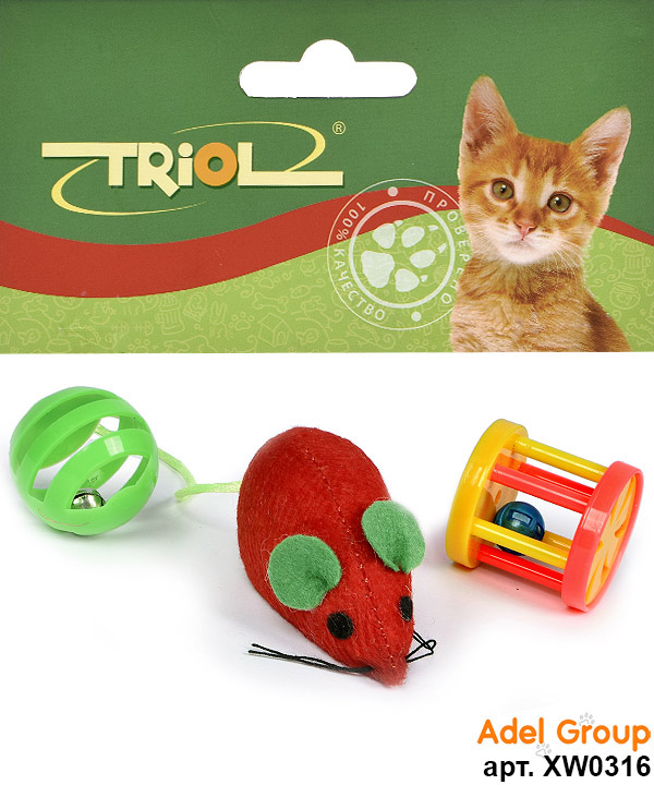 Набор игрушек для кошек\мяч,мышь,барабан\d 35мм\22181040\Триол