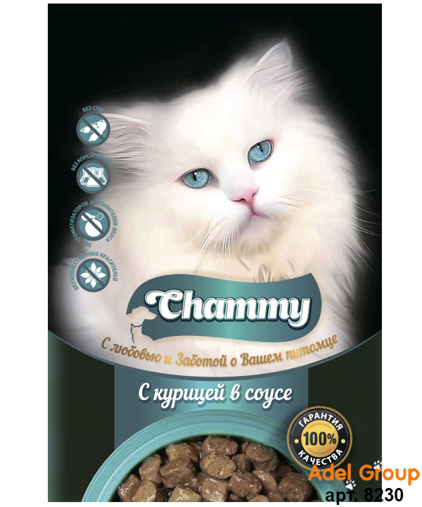 Чамми (Chammy)\для взрослых кошек\влаж\пауч\КурицаСоус\85гр\25\8237