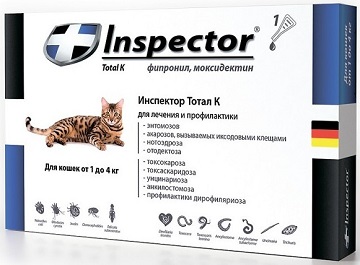 Инспектор  Тотал Капли для кошек до  4 кг 1201 от внешних и внутренних паразитов с