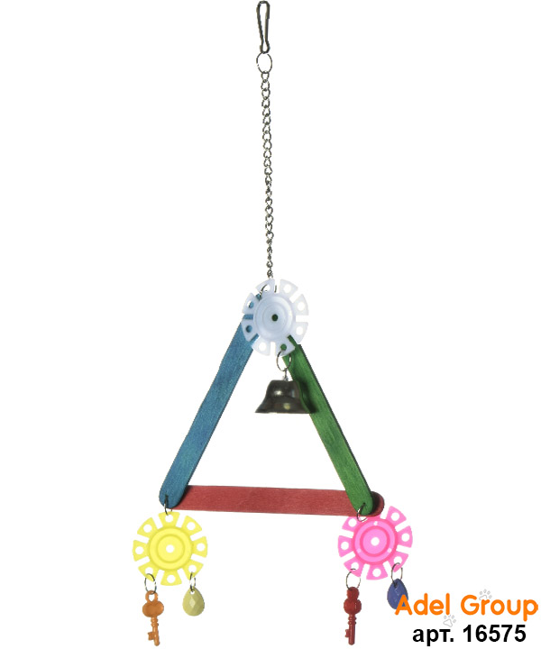 Игрушка д\птиц АВ Разноцветный треугольник с колокольчиком\А-12