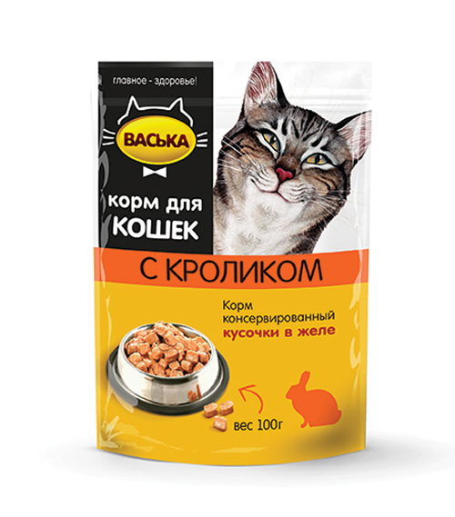 Васька\для взрослых кошек\влаж\пауч\Кролик кусочки в желе\100гр\24\2701