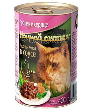 Ночной охотник\для взрослых кошек\влаж\конс\СоусКроликСердце\415гр\20\1799