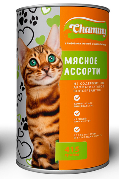 Чамми (Chammy)\для взрослых кошек\влаж\конс\МясноеАссортиСоус\415гр\жб\12