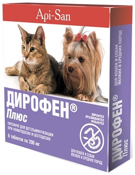 Дирофен  ПЛЮС таблетки для кошек и собак мелких и средних пород\6 табл*200мг\60\Аписан