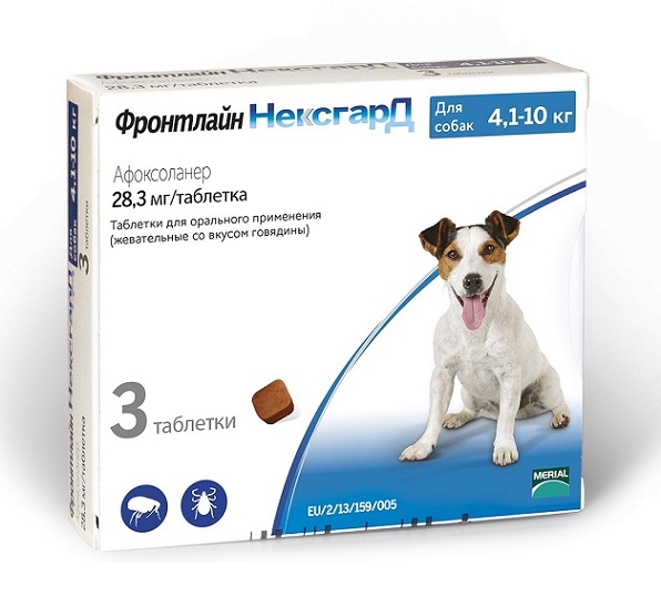 Фронтлайн НЕКСГАРД жевательные таблетки для собак\вес от 4кг до 10кг\3 табл\28,3мг\59518