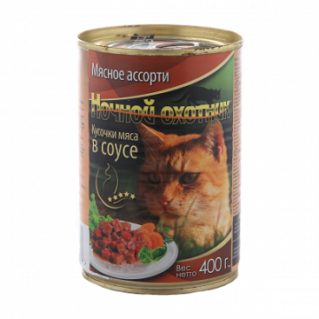 Ночной охотник\для взрослых кошек\влаж\конс\СоусМясноеАссортиКусочки\415гр\20\1782