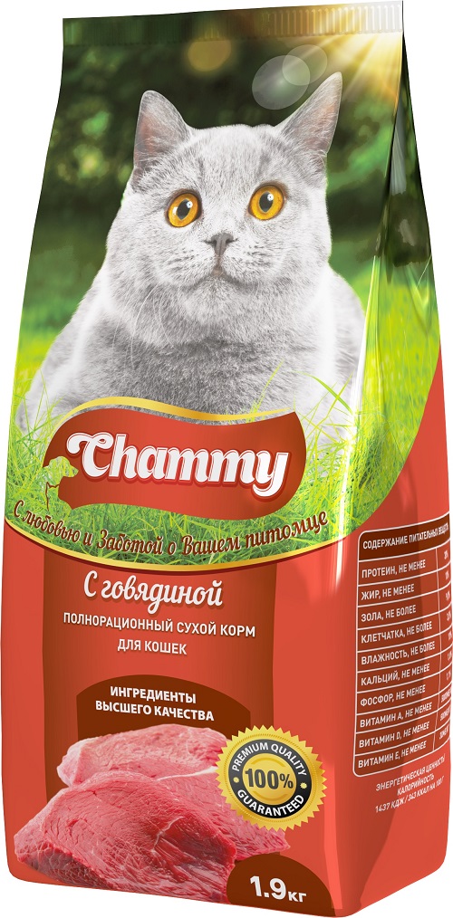 Чамми (Chammy)\для взрослых кошек\сух\пакет\Говядина\1,9кг\6\8688